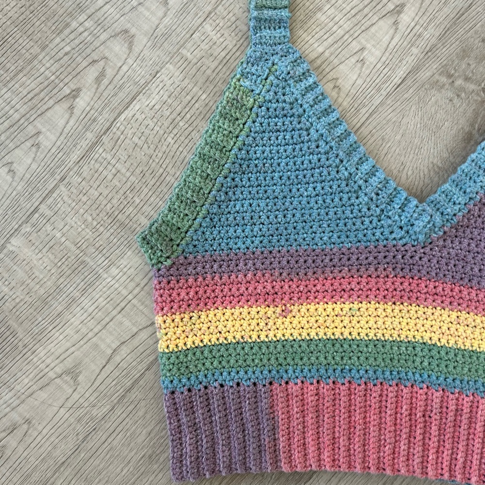 Hand Crocheted Custom Seamless Rainbow Cropped Tank Top - Picture 8 of 10